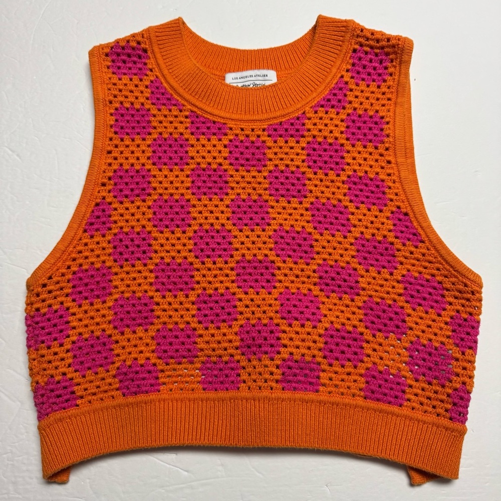 & Other Stories Atelier Crocheted Tank Top In Orange Pink Check Size: Small